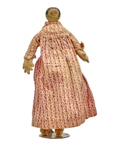 13 INCH CARVED WOODEN DOLL with CLOTH ARMS