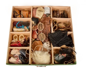 TINY SHOES, LEATHER PURSES, TINY BONNET