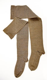 PAIR of HAND SEWN (19th c) COTTON STRIPED SOCKS
