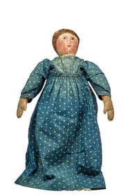 22 INCH PAINTED FACE DOLL in CALICO DRESS Ca. 1880