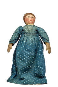 22 INCH PAINTED FACE DOLL in CALICO DRESS Ca. 1880 (1 of 6)