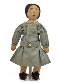11 INCH CLOTH DOLL CUTE as a BUTTON CIRCA 1900