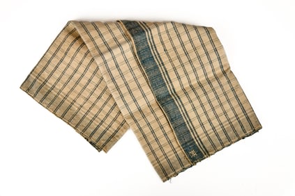 (19th c) BLUE & WHITE HOMESPUN COTTON HANDKERCHIEF