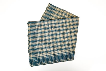 BLUE & WHITE HOMESPUN COTTON HANDKERCHIEF 1830