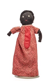 14 INCH STOCKINETTE BLACK DOLL in RED CALICO DRESS