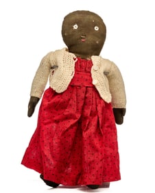 15 INCH BLACK CLOTH DOLL in NICE HAND KNIT SWEATER