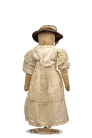 WELL DRESSED 21 INCH CLOTH DOLL CIRCA 1880