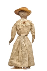 23 INCH CLOTH DOLL with PAINTED FACE CIRCA 1870