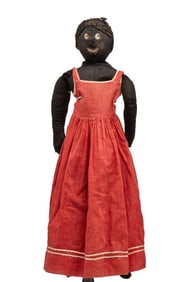 24 INCH BLACK CLOTH DOLL with FLIRTY EYES C. 1900