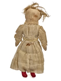 12 INCH CLOTH DOLL with PINCHED NOSE CIRCA 1880