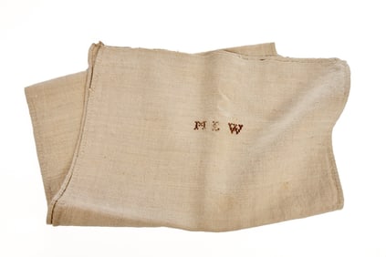 HOMESPUN LINEN TOWEL INITIALED MLW CIRCA 1830-40