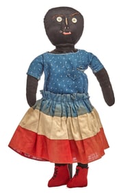 PATRIOTIC 16 INCH BLACK CLOTH DOLL CIRCA 1890