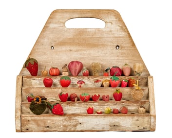 16 1/4 IN. EARLY SHELF WITH COLLECTION OF STRAWBER