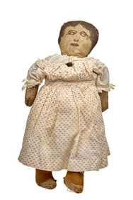 LARGE 25 INCH FOLK ART OILCLOTH DOLL CIRCA 1880
