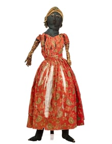 21 INCH BLACK SATEEN CLOTH DOLL CIRCA 1880