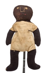 FOLKY (19th c) BLACK CLOTH RAG DOLL