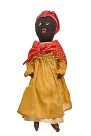 13 INCH BLACK STOCKINETTE DOLL in YELLOW DRESS