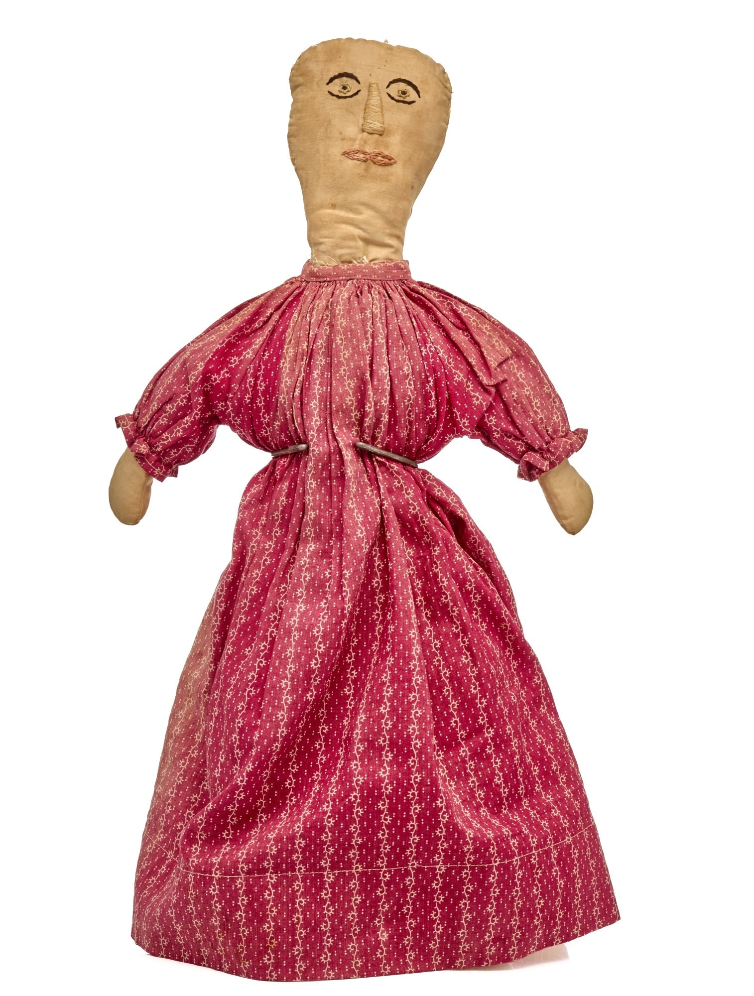 19 1/2 IN OUTSTANDING FACE: This doll looks and feels like a big doll. Her embroidered face, raised nose, and almost a smile is a very pleasing face. It is a face that your eyes pick out in a crowd of dolls. She has lollipop han