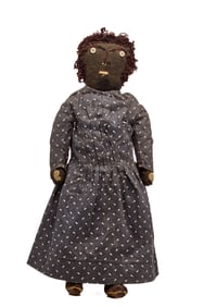 20 INCH BLACK CLOTH RAG DOLL with STITCHED FACE