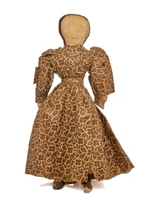 20 INCH CLOTH DOLL in EARLY BROWN CALICO DRESS
