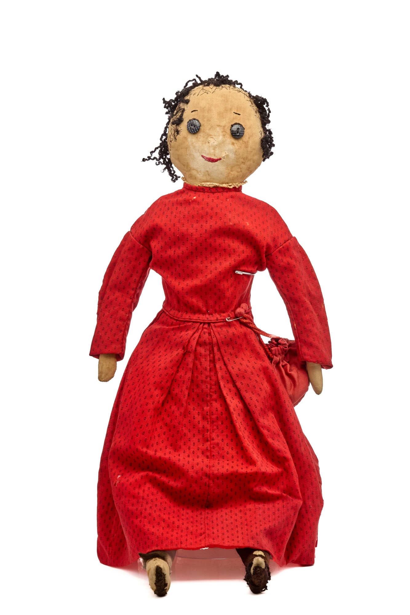 25 INCH CLOTH DOLL with CALICO BUTTON EYES C. 1890 (1 of 7)