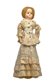 23 INCH WAX OVER PAPIER MACHE DOLL CIRCA 1830-40