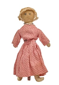 14 IN HOMESPUN LINEN DOLL with STRIKING BLUE EYES