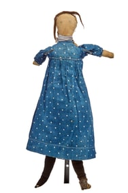 19 INCH PENCIL FACE CLOTH DOLL with LEATHER CORSET