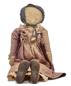 26 IN PENCIL FACE DOLL WITH BROWN CALICO DRESS