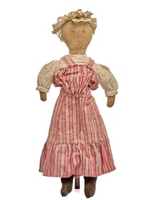 18 INCH CLOTH DOLL in SUMMER DRESS CIRCA 1880
