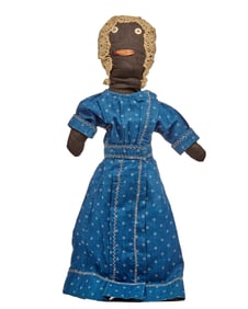 17 INCH BLACK CLOTH DOLL with LACE BONNET