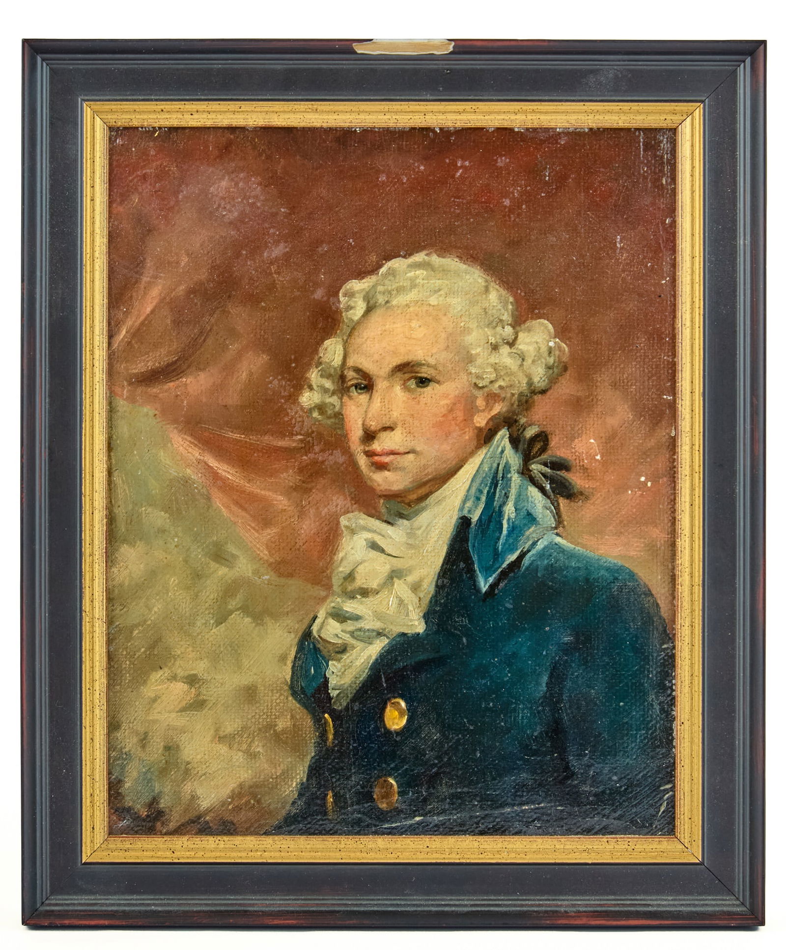ADRIAN LAMB (1901-1988) PORTRAIT of A.J. DALLAS: Portrait of Alexander James Dallas 1759-1817, oil on board 10 x 8 inches, signed & inscribed verso "Portrait of A.J. Dallas adapted from Gilbert Stuart - Adrian Lamb 1957". 12 x 10 inches framed. Prov