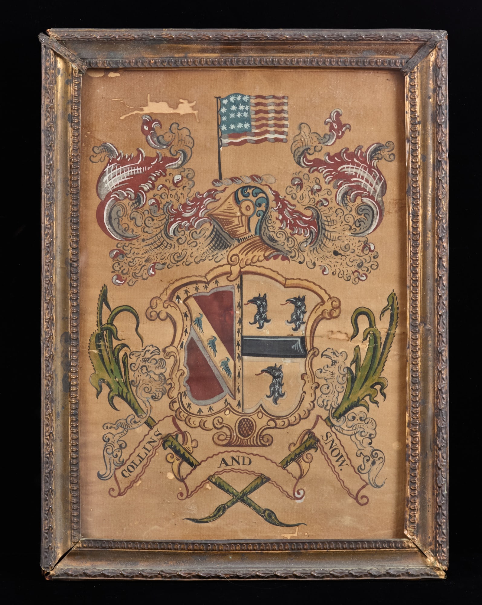 (18th/19th c) COLLINS & SNOW FAMILY COAT of ARMS (1 of 4)