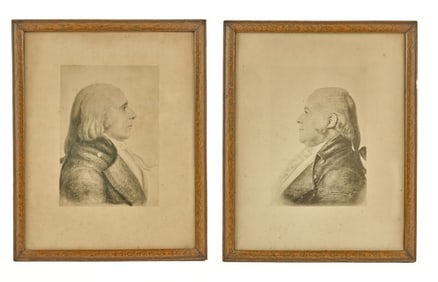 (2) LITHOGRAPHS of (18th c) GENTLEMEN in PROFILE