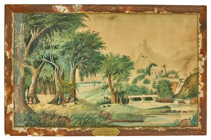(19th c) FOLK ART WATERCOLOR ON PAPER