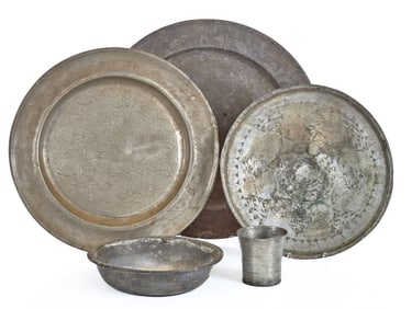 (5) PIECES of (18th-19th c) PEWTER