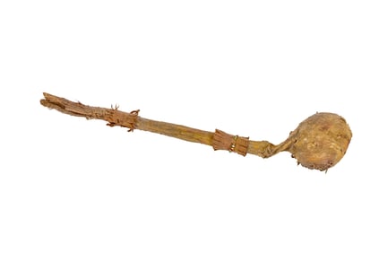 SMALL NATIVE AMERICAN BEADED HIDE & STONE WAR CLUB