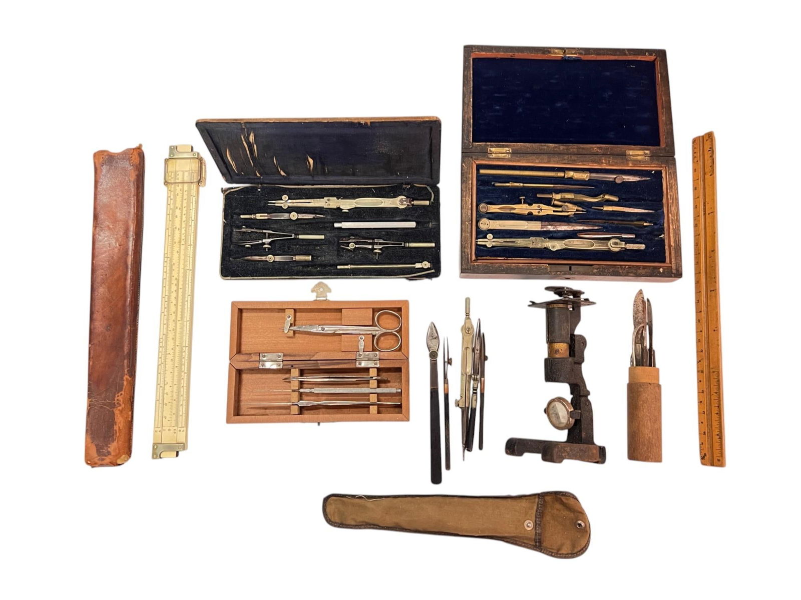 VINTAGE DRAFTING TOOLS, SLIDE RULE, MICROSCOPE (1 of 10)