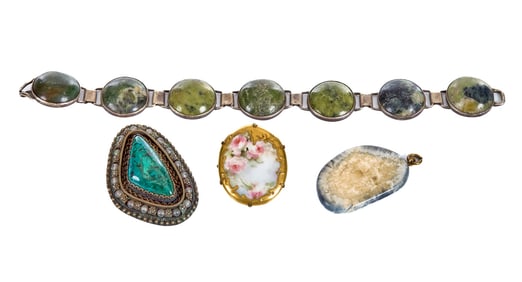 (2) BROOCHES, PENDENT and BRACELET