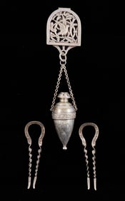 SILVER CHATELAINE & STERLING HAIR CLIPS
