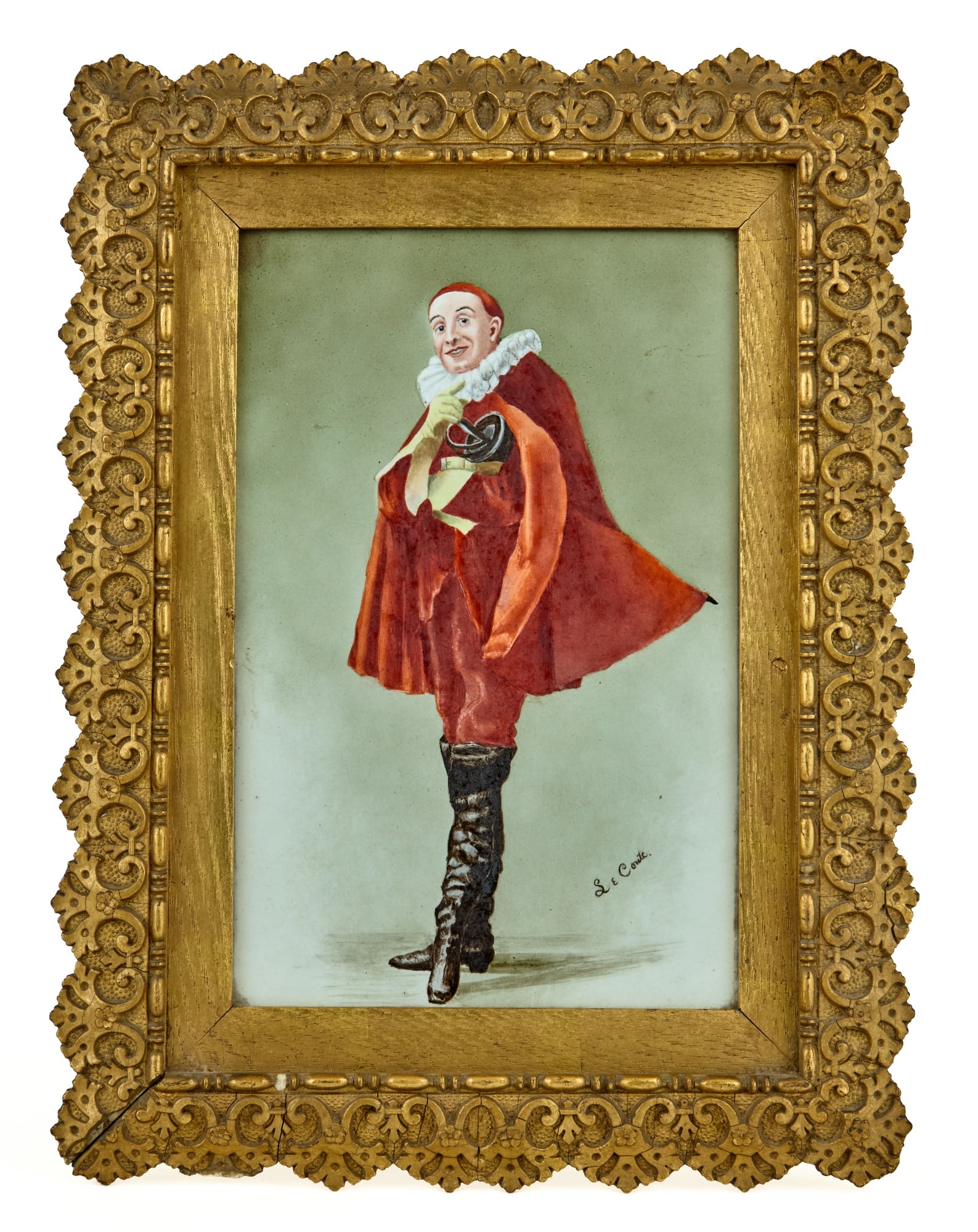 PORCELAIN PLAQUE of a CAVALIER by L.E. CONTE (1 of 6)