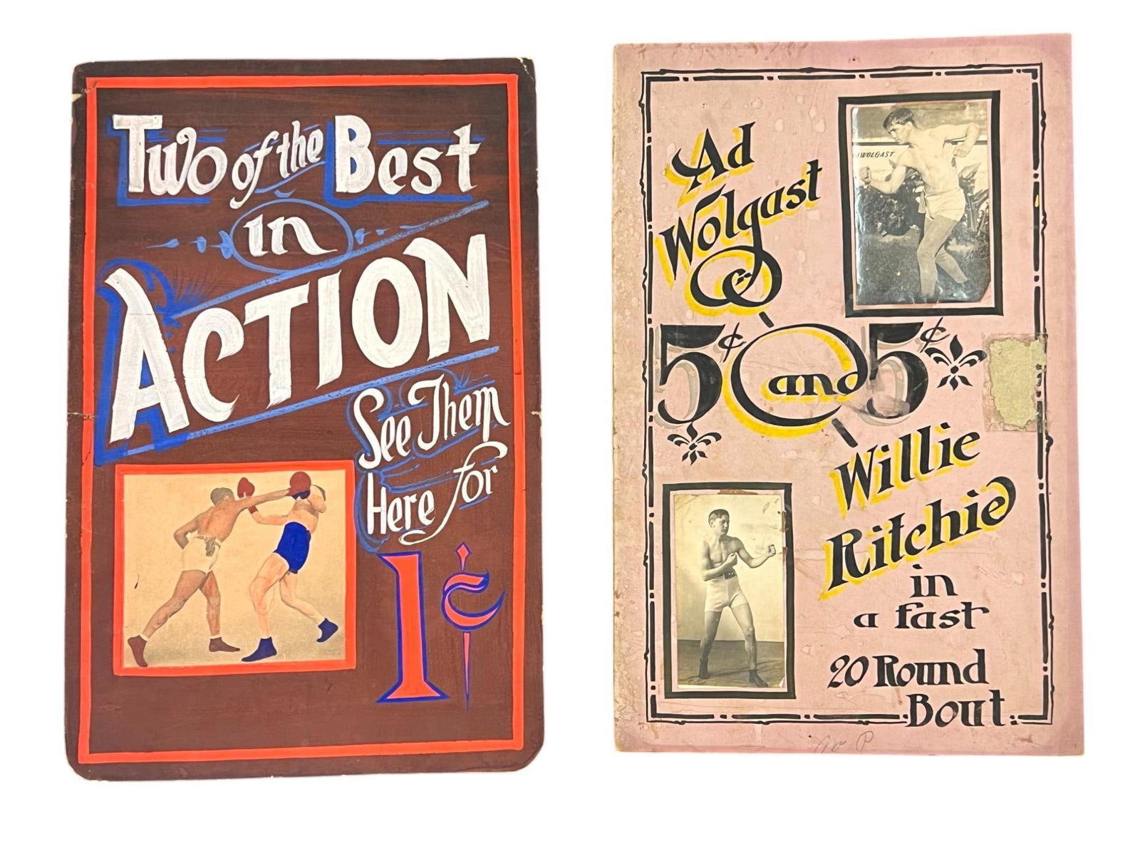(2) 1920s BOXING MUTOSCOPE PENNY ARCADE POSTERS (1 of 10)