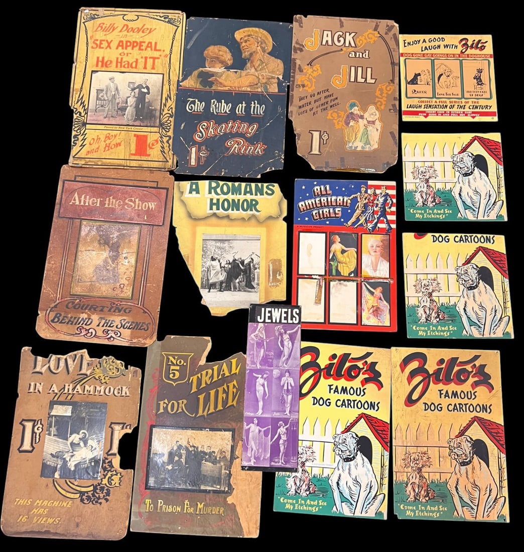 LOT OF 1920s MUTOSCOPE PENNY ARCADE POSTERS (1 of 13)