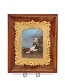 (19thc) MINIATURE of YOUNG GIRL with MINNOW BASKET
