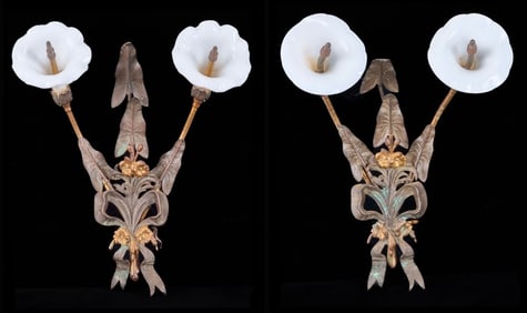 PR. RARE 19th c AMERICAN (2) LIGHT WALL SCONCES
