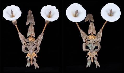 PR. RARE 19th c AMERICAN (2) LIGHT WALL SCONCES (1 of 9)