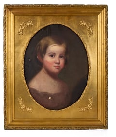 (19th c) AMERICAN SCHOOL PORTRAIT of a YOUNG GIRL