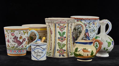 (7) PIECES OF MODERN DECORATED SOFT-PASTE POTTERY