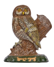 LATE (20th c) PAINTED CAST IRON OWL DOORSTOP