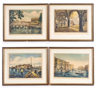 (4) BELA SZIKLAY (1911-1981) HAND COLORED ETCHINGS